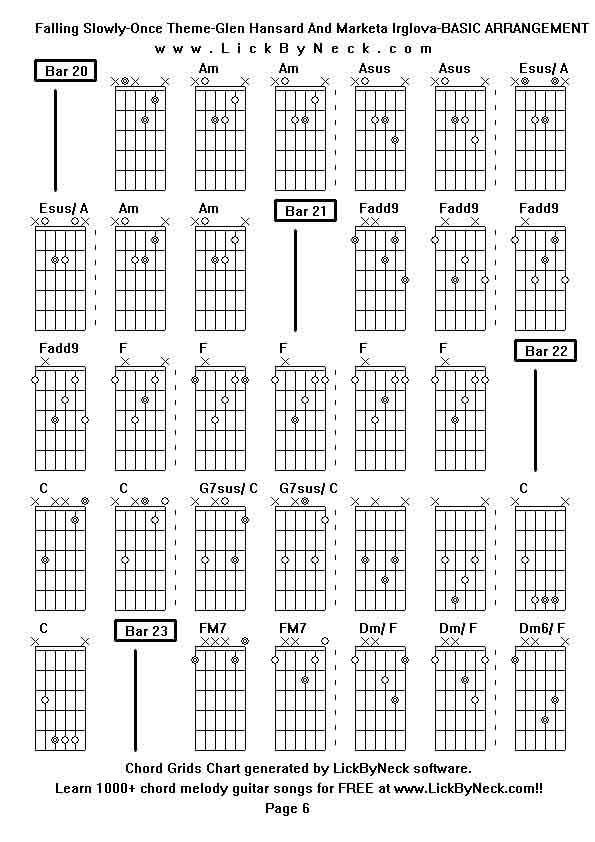 Chord Grids Chart of chord melody fingerstyle guitar song-Falling Slowly-Once Theme-Glen Hansard And Marketa Irglova-BASIC ARRANGEMENT ,generated by LickByNeck software.